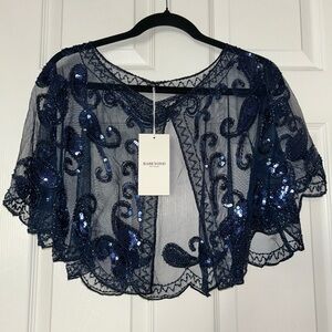 New with Tags Babeyond Navy Blue Sequin Capelet